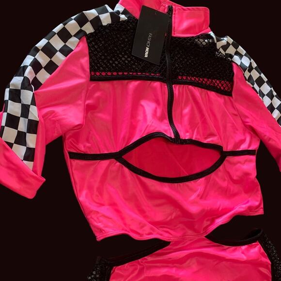Checkered Mini Dress Fashion Nova The Finish Line Costume Pink Racer Girl Large - Picture 9 of 12